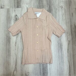 Homecoming Honolulu Ribbed Button Down Polo Top Beige Size M